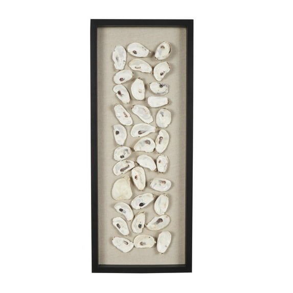 DecMode Cream Shell Handmade Abstract Shell Wall Decor with Beige Linen Backing and Black Frame
