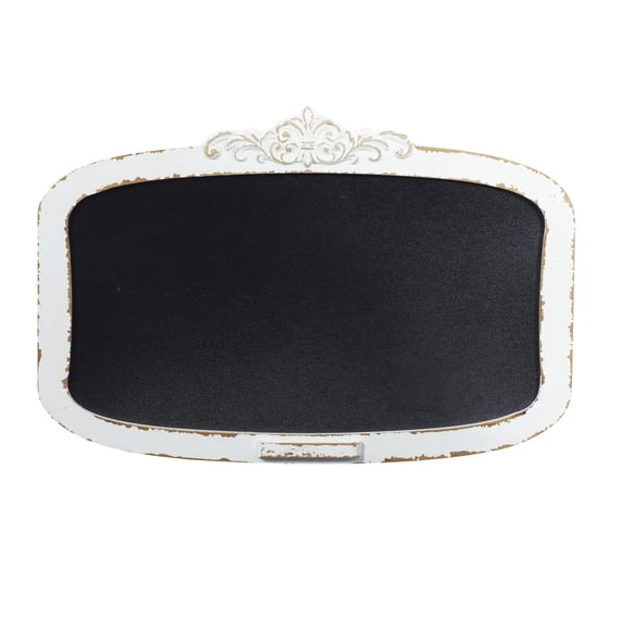 DecMode Cream Wood Carved Top Sign Wall Decor with Chalkboard