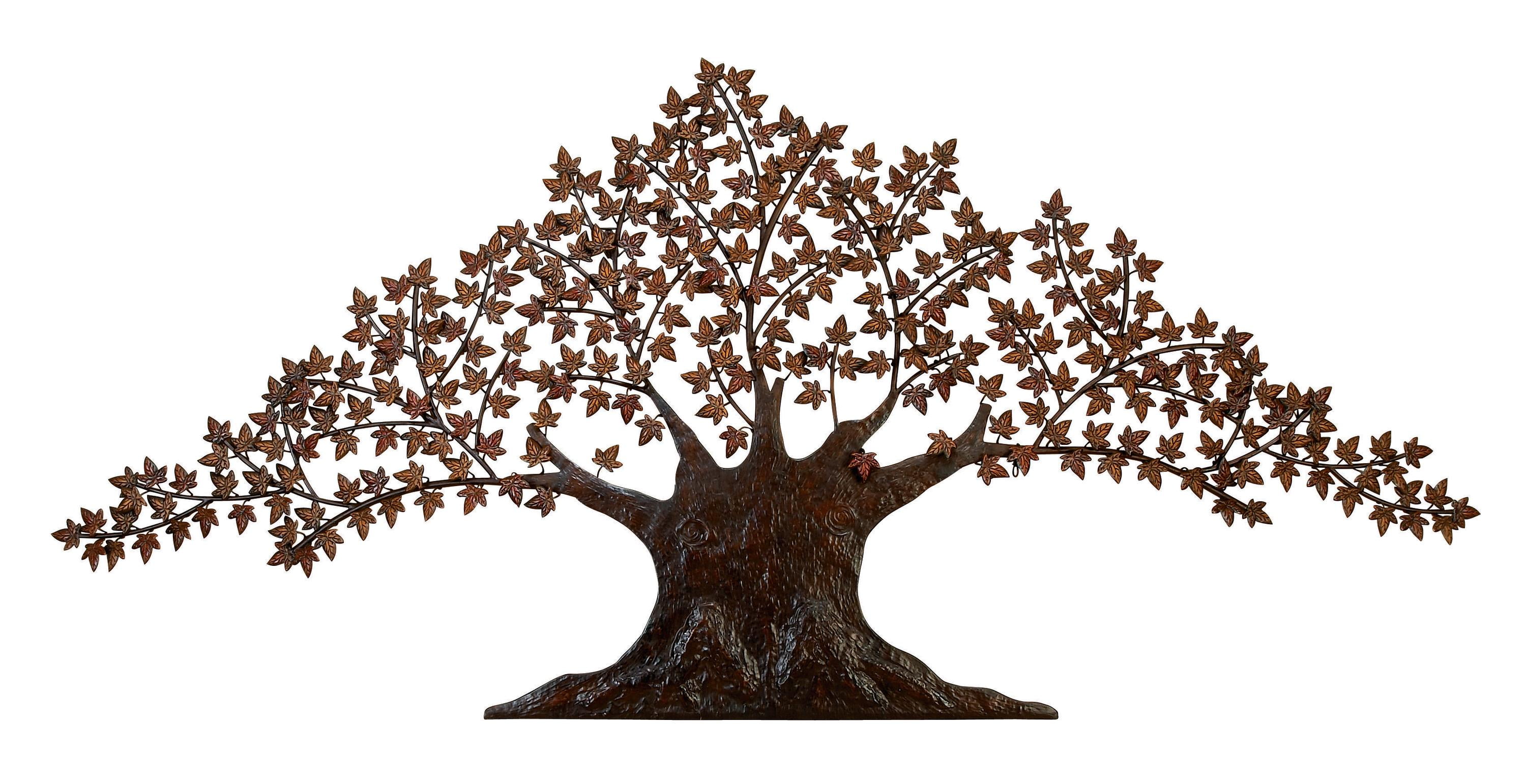 Dark Brown Metal Tree Wall Sculpture with Leaves
