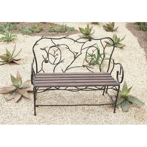 DecMode Eclectic 37 X 46 Inch Iron and Fir Wood Slatted Garden Bench