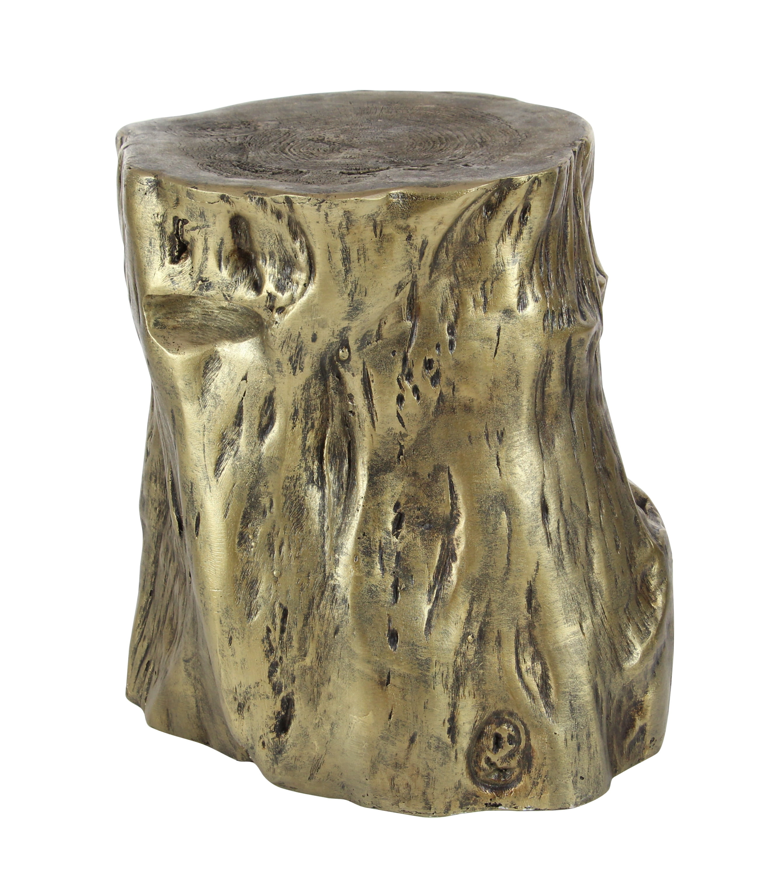 Gold Tree Trunk Inspired Round Wood Accent Table