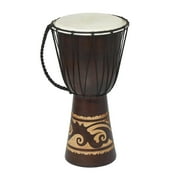 DecMode Eclectic Handmade Djembe Wood Drum Sculpture, 9"W x 16"H Features Ornate/Cow Leather Top Details and Polished Brown Finish