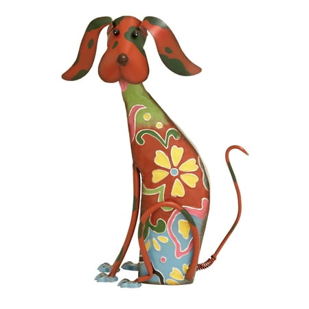 DecMode Eclectic Metal Indoor/Outdoor Multi Colored Dog Sculpture with Floral Design, 12"W x 17"H