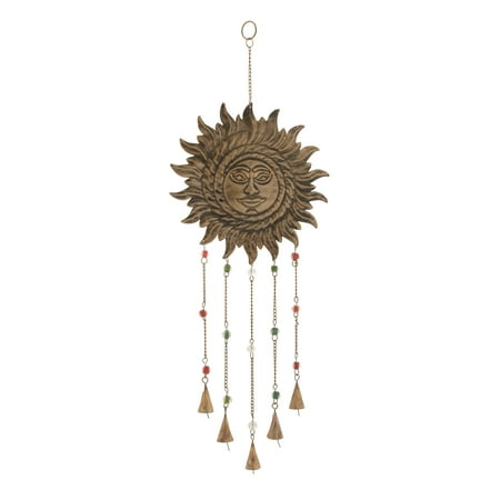 DecMode Eclectic Metal Moon and Sun Windchime Bell, 9"L x 25"H, Brown