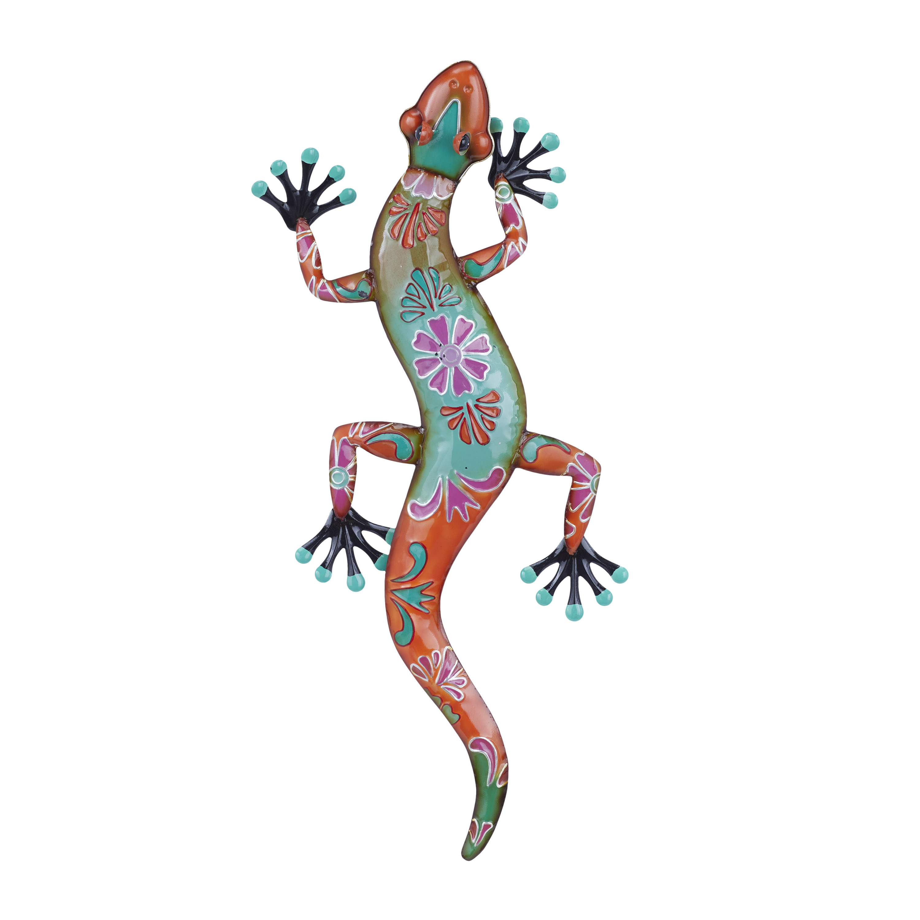 DecMode Eclectic Metal Multi Colored Lizard Sculpture, 18"W x 33"H Features Fleur De Lis Patterns