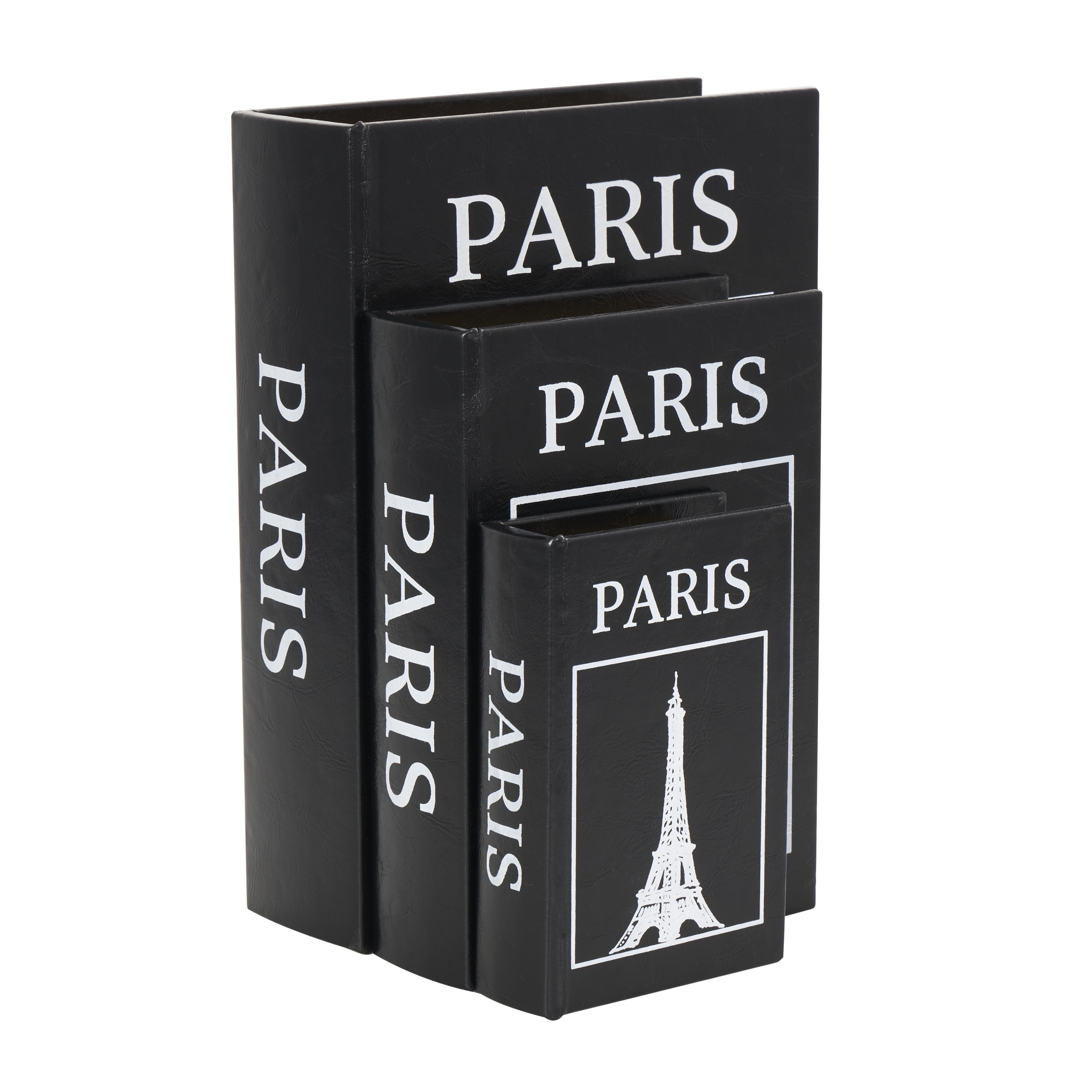 DecMode Eiffel Tower Paris Storage Black Wooden Decorative Box, 3 Count