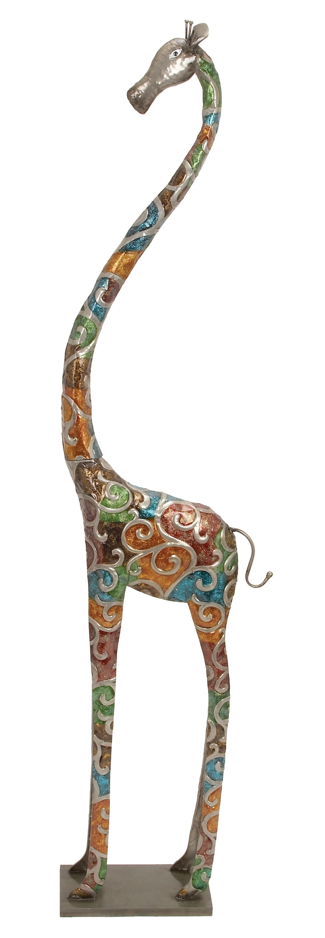 Extra Large Multicolor Metal Giraffe Sculpture with Embossed Detailing
