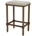 thumbnail image 1 of DecMode Fabric Counter Stool with Traditional Wood Perle Legs and Beige Cushion, Brown, 1 of 10