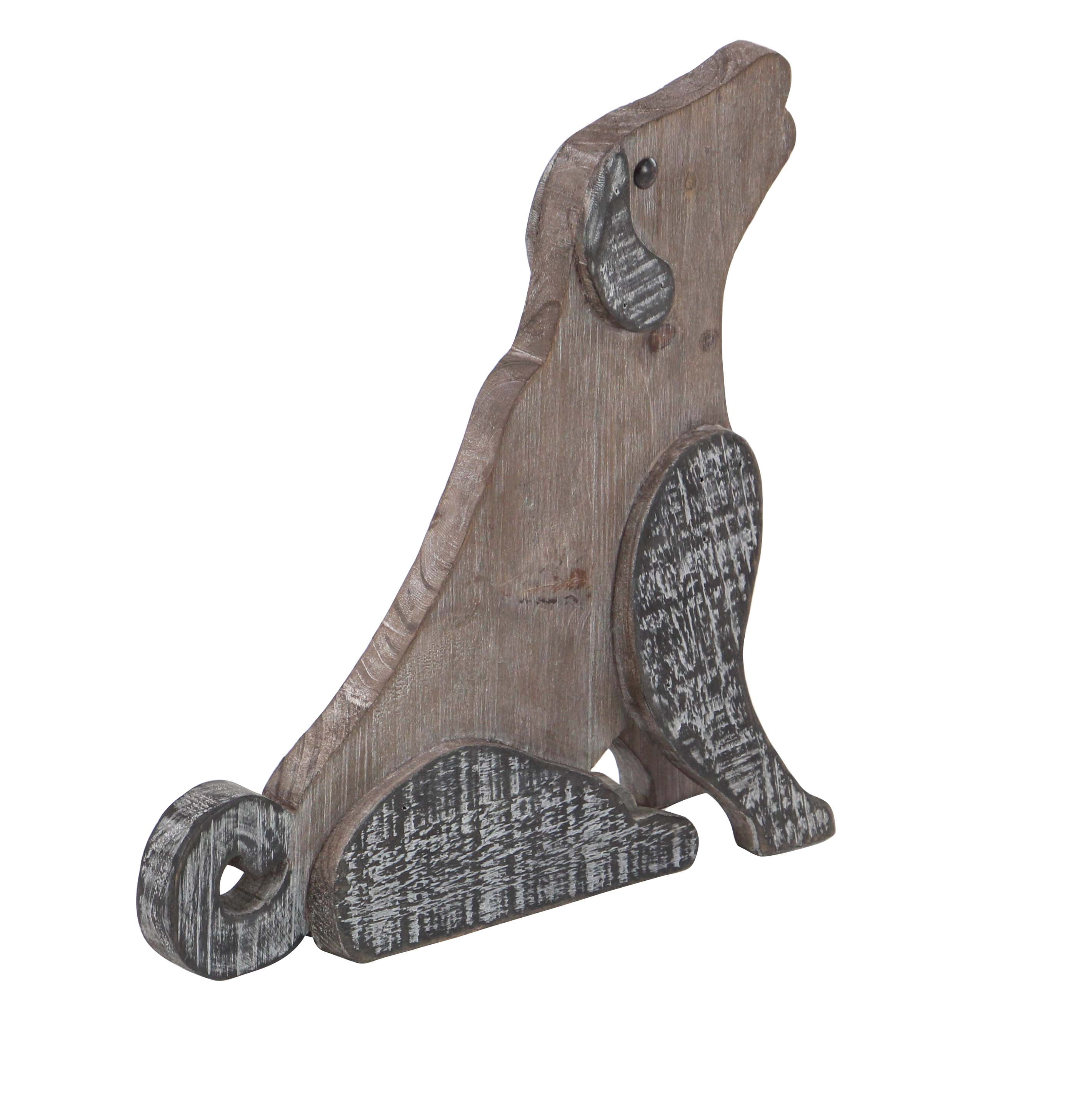 DecMode Farmhouse Black and Brown Wooden Sitting Dog Decorative Sculpture