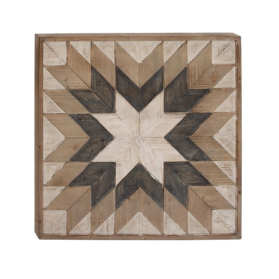 DecMode Farmhouse Brown Chevron Patterned Square Wall Décor, 30"W x 30"H