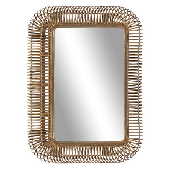 DecMode Farmhouse Brown Wall Mirror with Spiral Rattan Frame, 28"W x 39"H