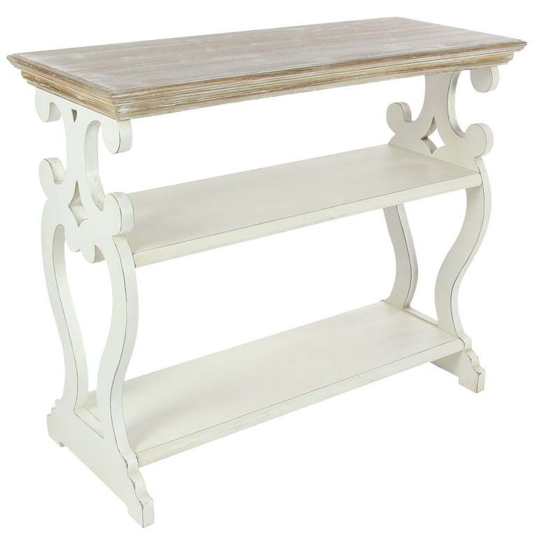 White console table with wood deals top