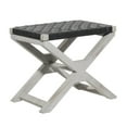 thumbnail image 1 of DecMode Farmhouse Pine Weave Patterned Rectangular Stool with Black Seat and White Distressed Finish, 23"W x 20"H, 1 of 9