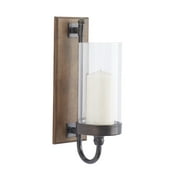 DecMode Farmhouse Rectangular Wooden Candle Wall Sconce, 5"W x 16"H with Brown and Black Matte Finish