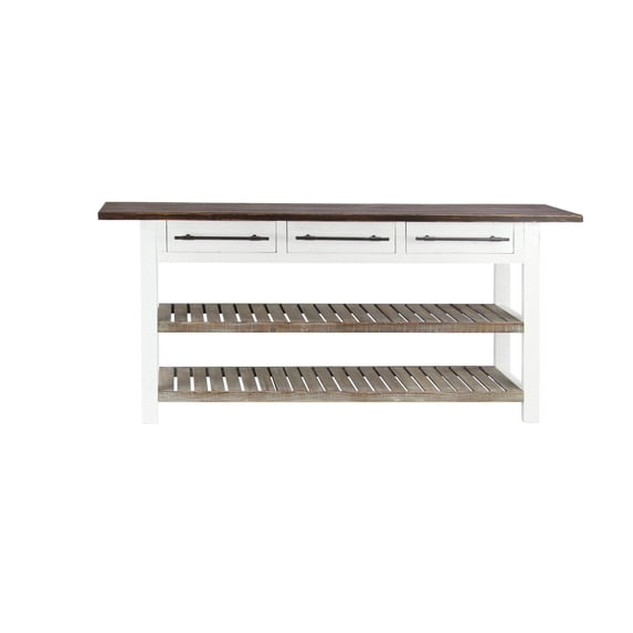 DecMode Farmhouse Wood Rectangular Console Table with Cedar Brown Shelves and Daisy White Finish, 71"W x 32"H