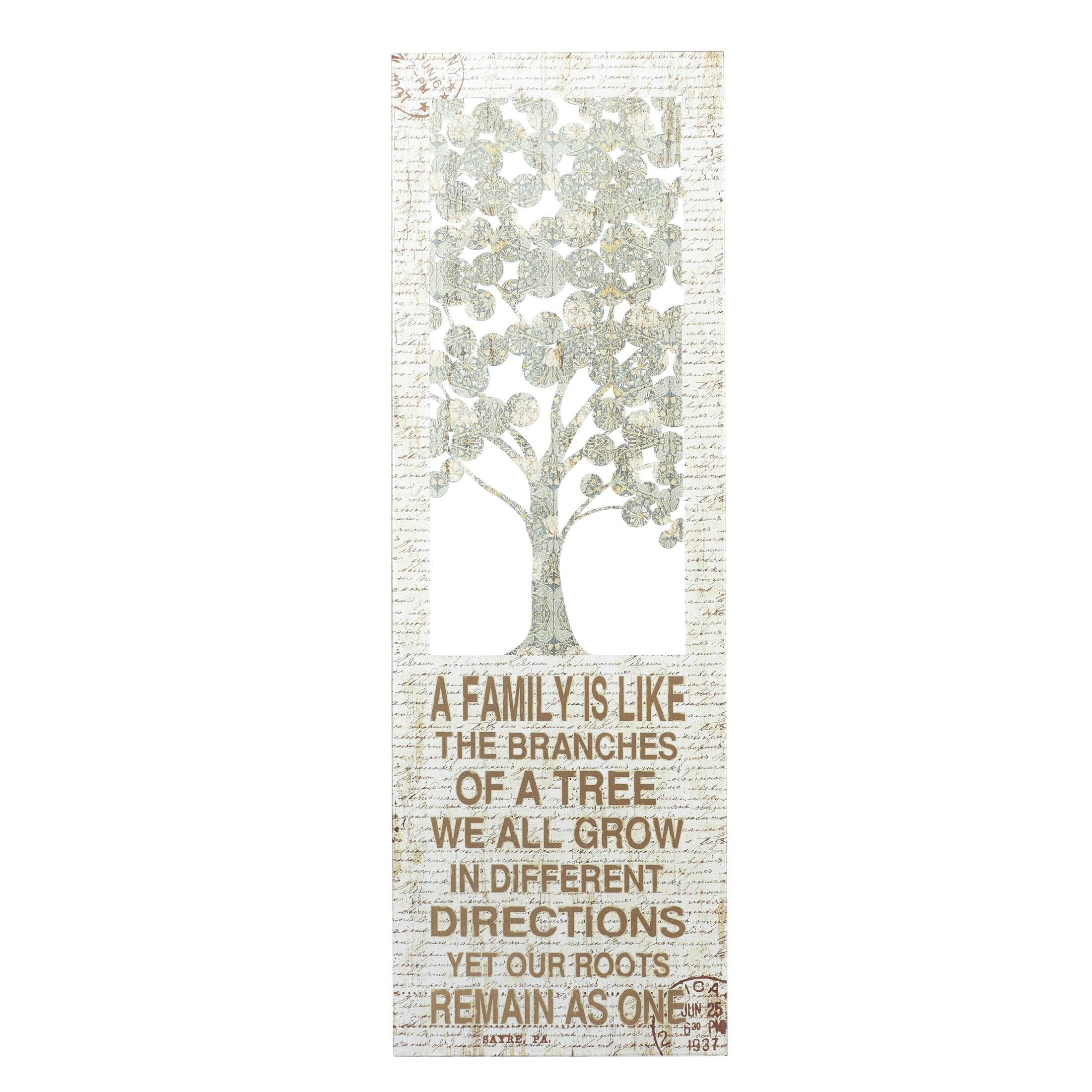 DecMode Farmhouse Wood Tree and Inspirational Quotes Designed Wall Décor with Glossy Beige Finish, 12"W x 36"H