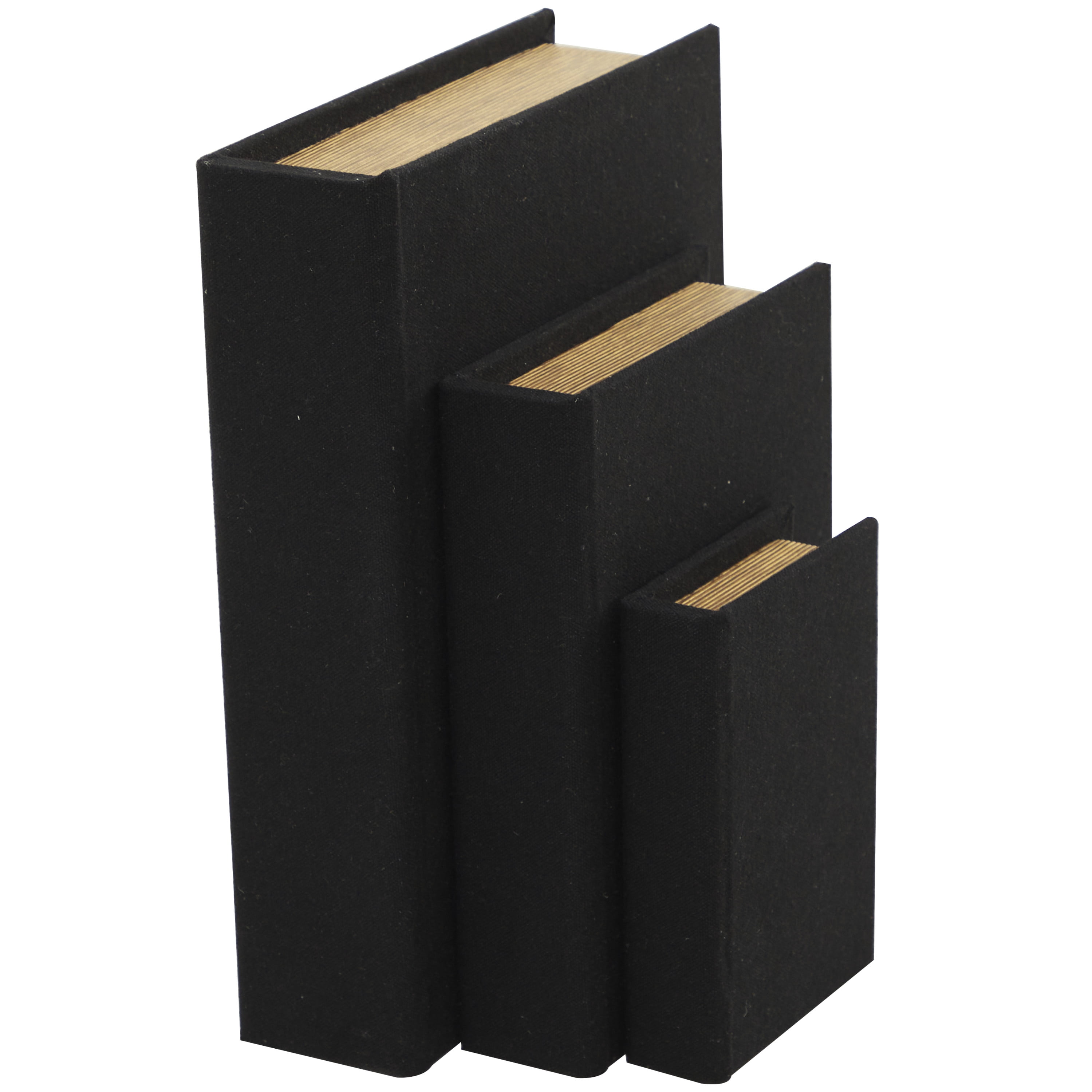 DecMode Faux Book Black Linen Decorative Box, 3 Count