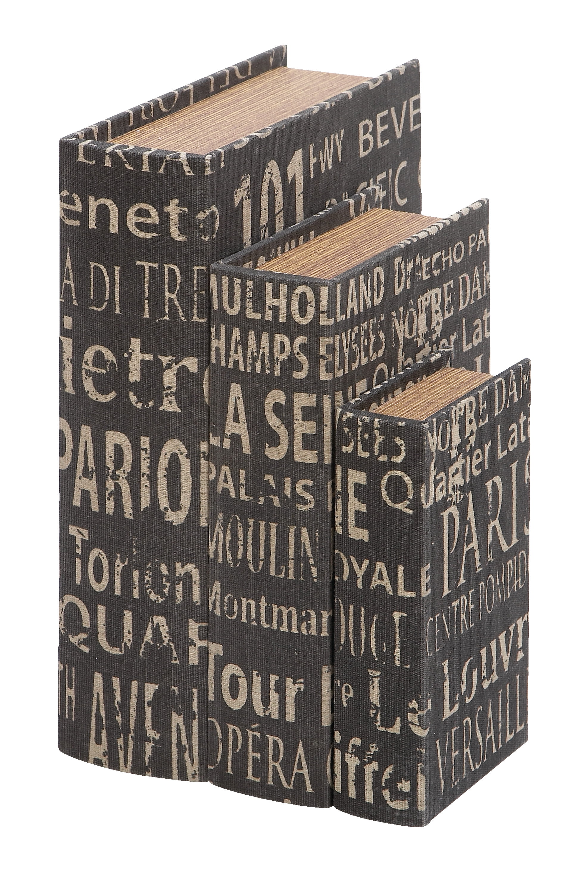 Classic Dark Wood Faux Book Decorative Storage Boxes, Set of 3