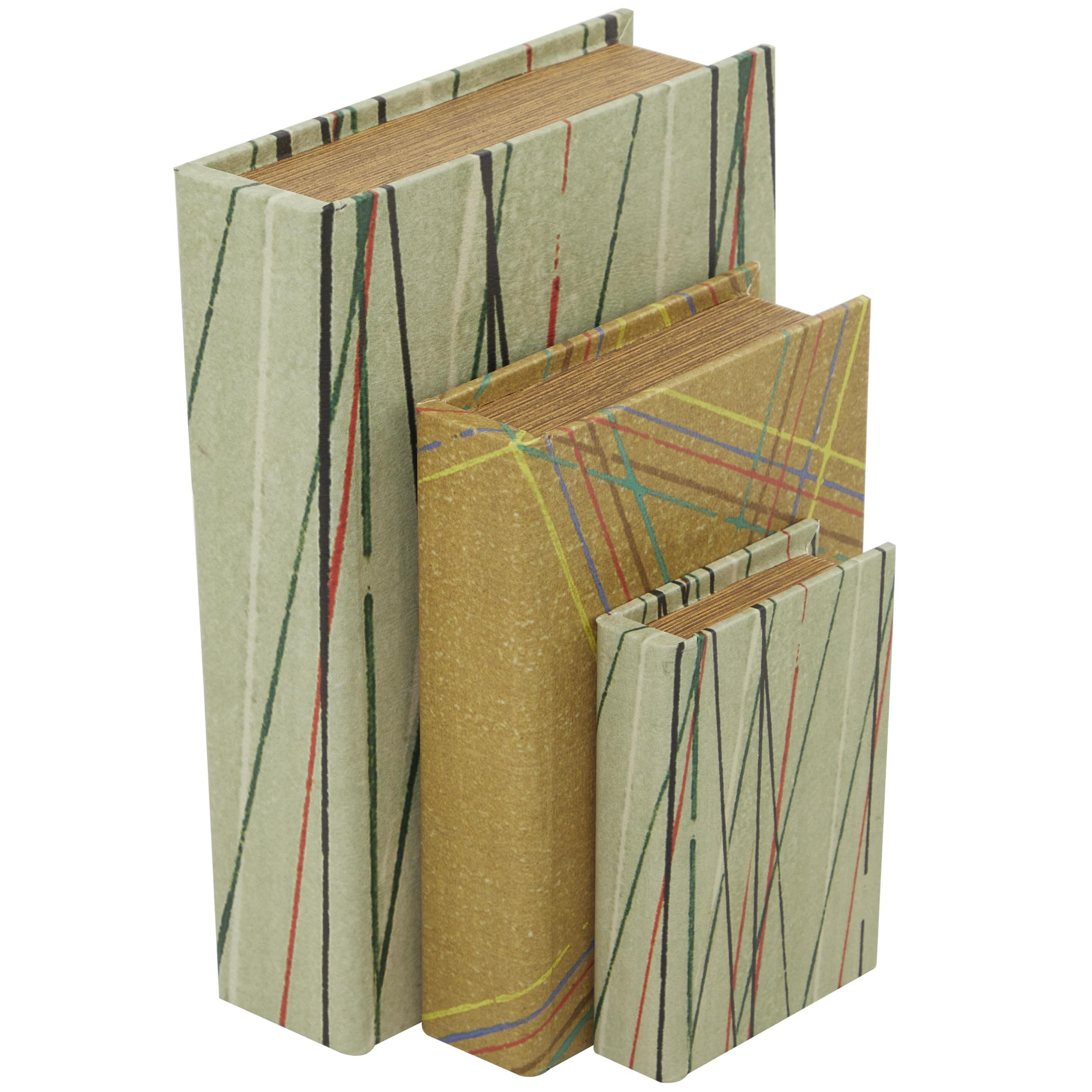 DecMode Faux Book Green Faux Leather Decorative Box with Varying Patterns, 3 Count