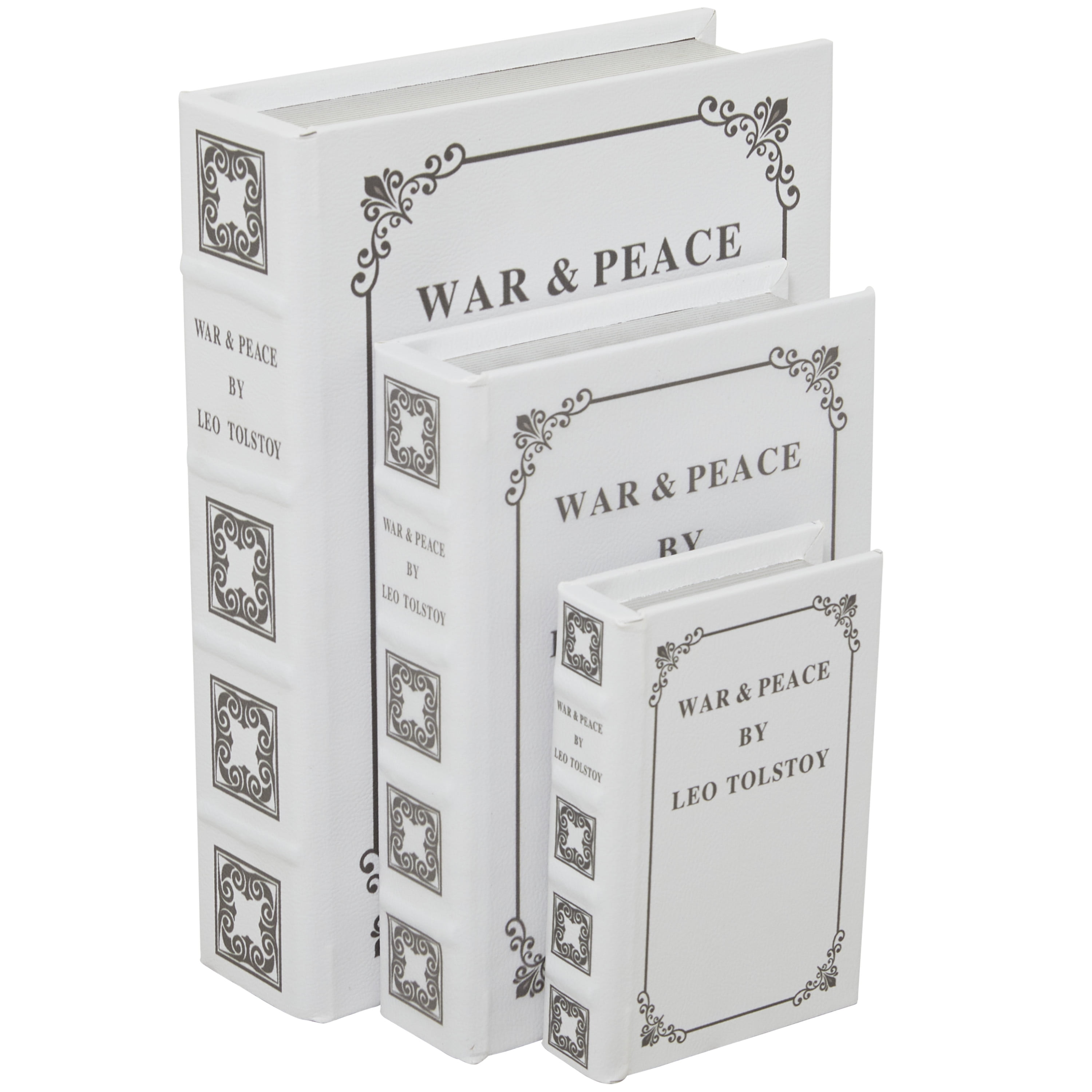 DecMode Faux Book Light Gray Faux Leather Decorative Box, 3 Count