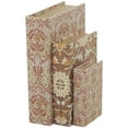 thumbnail image 1 of DecMode Faux Book Orange Faux Leather Decorative Box with Varying Patterns, 3 Count, 1 of 9