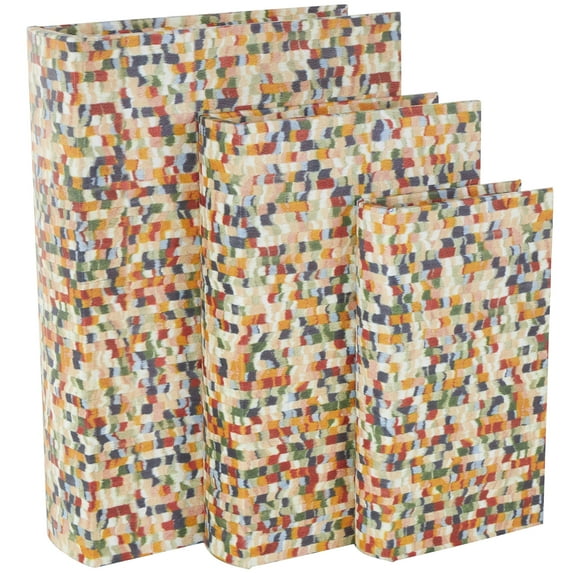 DecMode Faux Book Storage Multi Colored Fabric Decorative Box, 3 Count