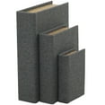 thumbnail image 1 of DecMode Textured Faux Book Storage Dark Gray Linen Fabric Decorative Box with Gold Page Detailing, 3 Count, 1 of 13