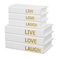 thumbnail image 1 of DecMode Faux Storage Book White Canvas Decorative Box with Gold Live, Laugh, Love Text, 2 Count, 1 of 23