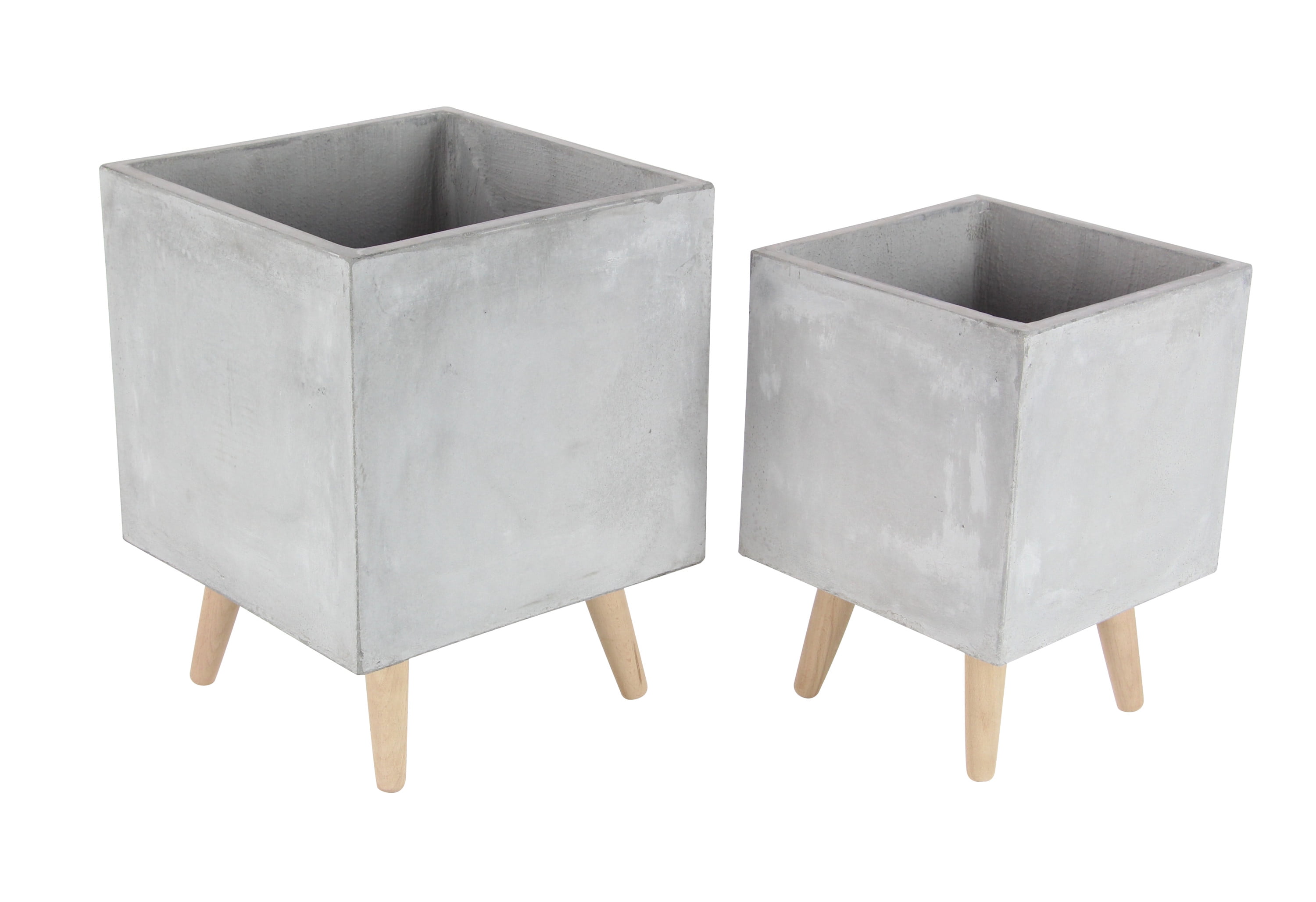 DecMode Fiber Contemporary Clay Planter, Grey, Set of 2