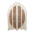 thumbnail image 1 of DecMode French Country Wood Foldable 4 Panel Room Divider Screen with Floral Carvings and Brown/White Distressed Finish, 62"W x 72"H, 1 of 11