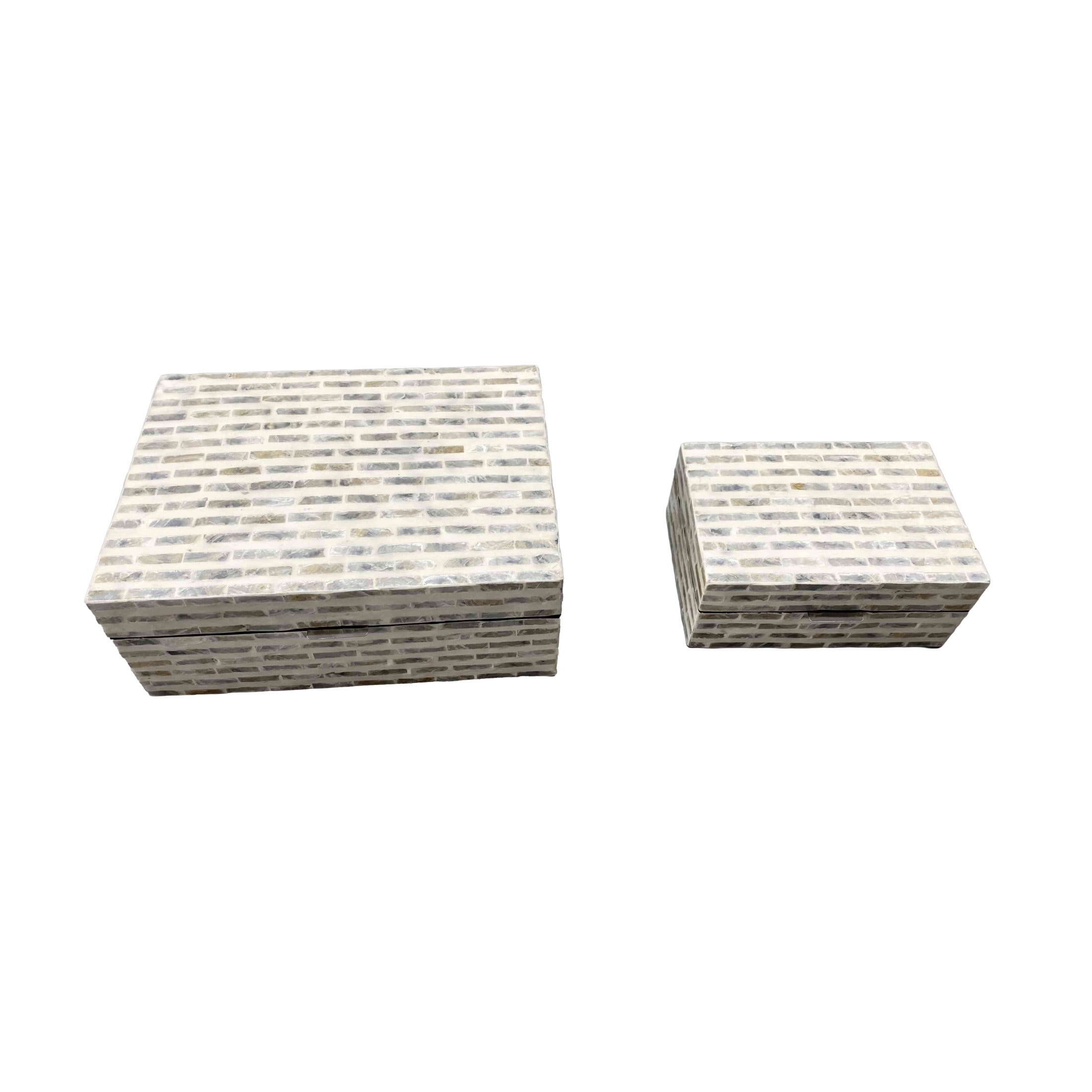 DecMode Geometric Handmade Linear Mosaic Storage Cream Mother of Pearl Shell Decorative Box, 2 Count