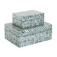 thumbnail image 1 of DecMode Geometric Handmade Mosaic Storage Blue Mother of Pearl Shell Decorative Box with Cream Underlay, 2 Count, 1 of 9