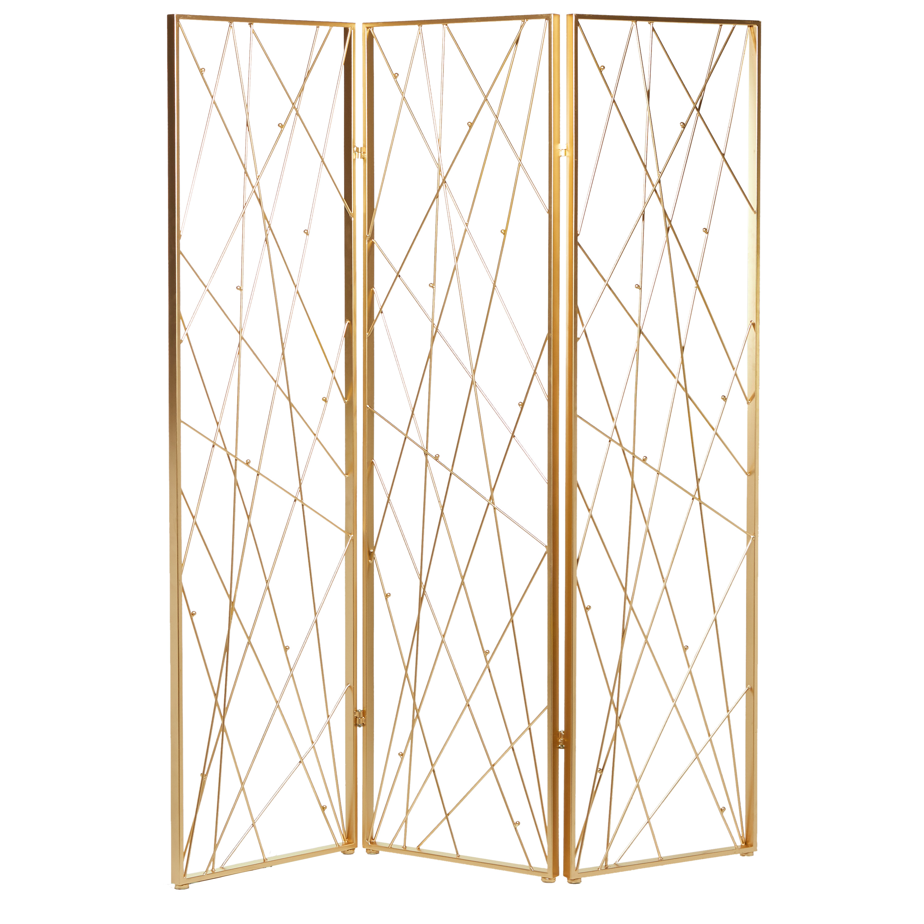 DecMode Glam Metal Foldable 3 Panel Room Divider Screen with Gold ...