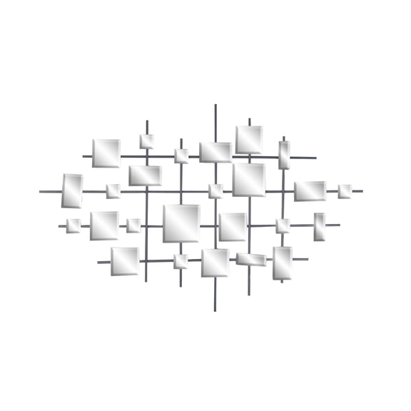 DecMode Glamorous and Elegant Metal Abstract Mirror Wall Decor with Polished Black Iron Finish, 44"H x 28"L