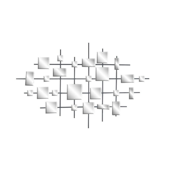 DecMode Glamorous and Elegant Metal Abstract Mirror Wall Decor with Polished Black Iron Finish, 44"H x 28"L