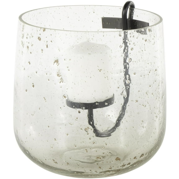 DecMode Glass Candle Holder with Black Metal Accents and Brown Speckles