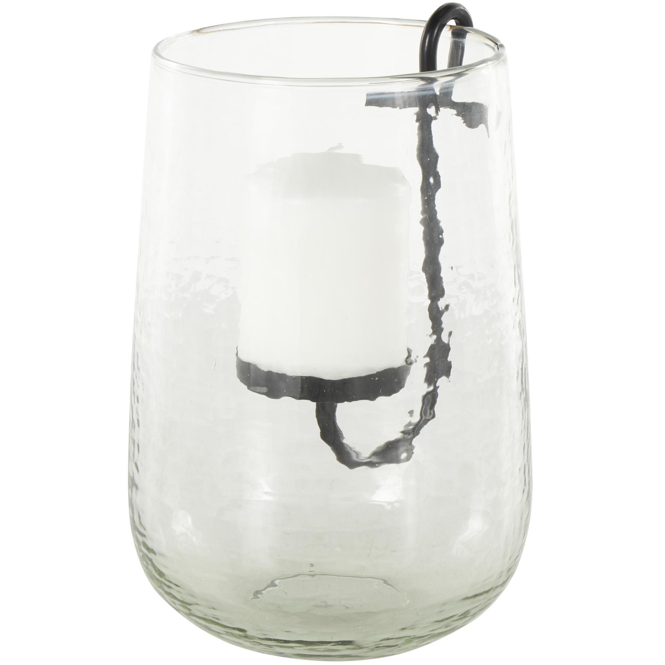 DecMode Glass Candle Holder with Black Metal Accents