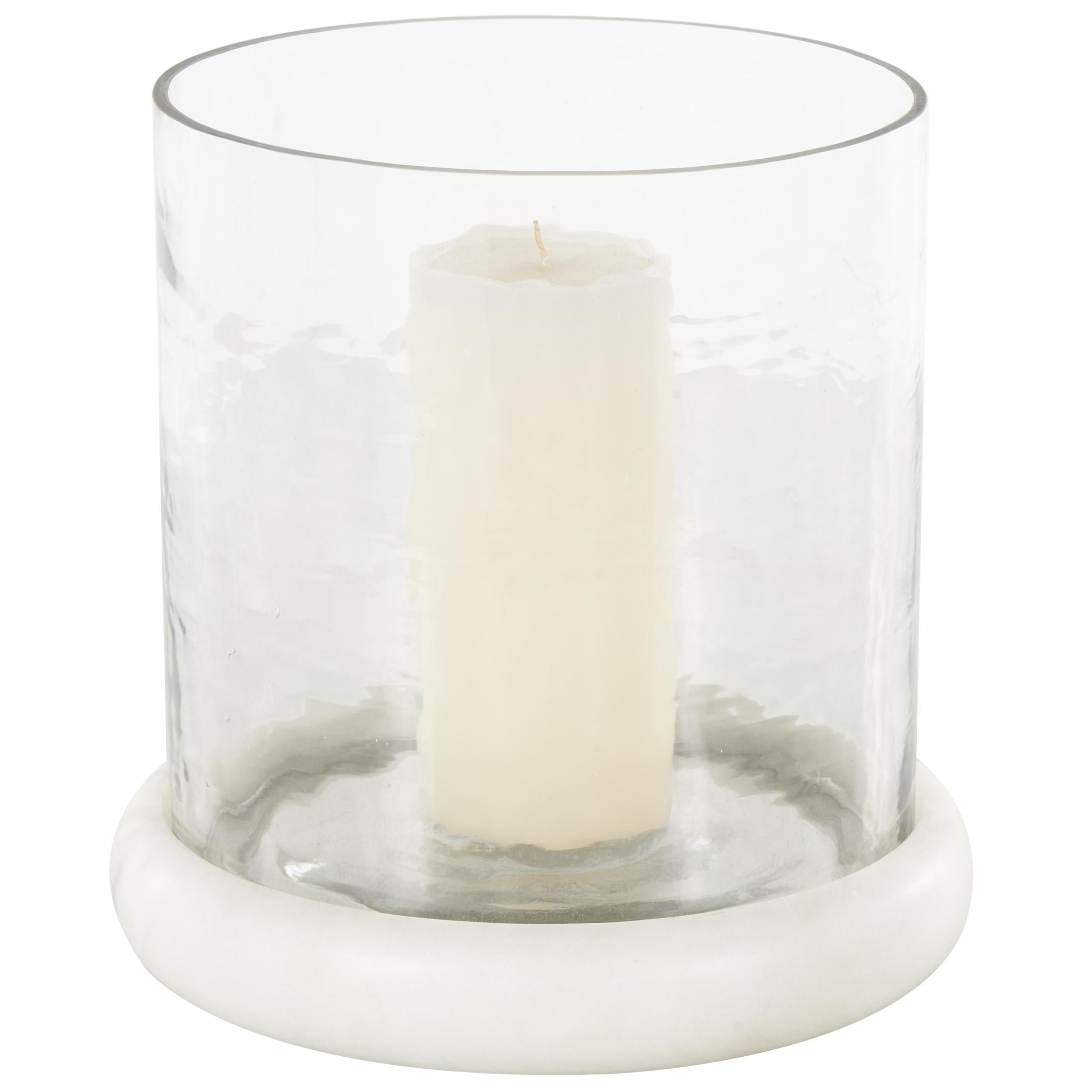 DecMode Glass Pillar Candle Holder White Marble Base — free download