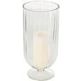 thumbnail image 1 of DecMode Glass Ribbed Fluted Candle Holder with Elevated Base, 1 of 9