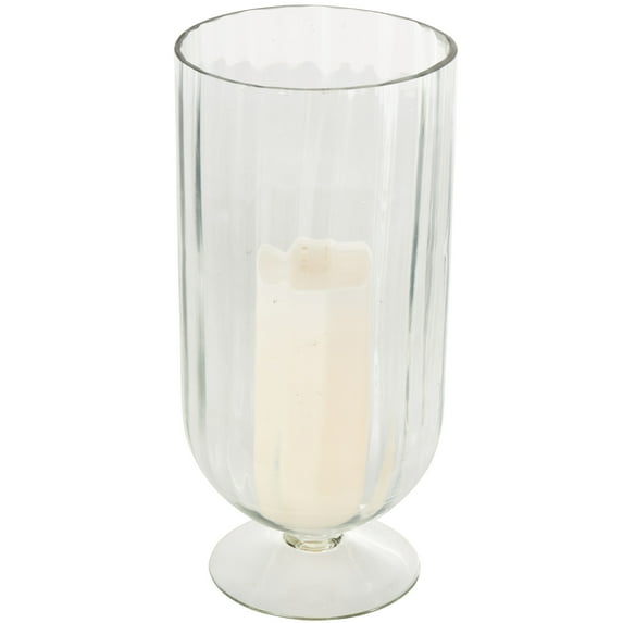 DecMode Glass Ribbed Fluted Candle Holder with Elevated Base