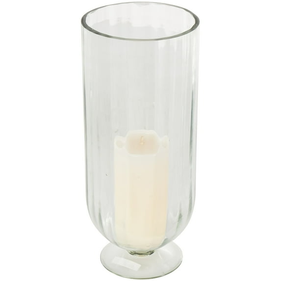 DecMode Glass Ribbed Fluted Candle Holder with Elevated Base