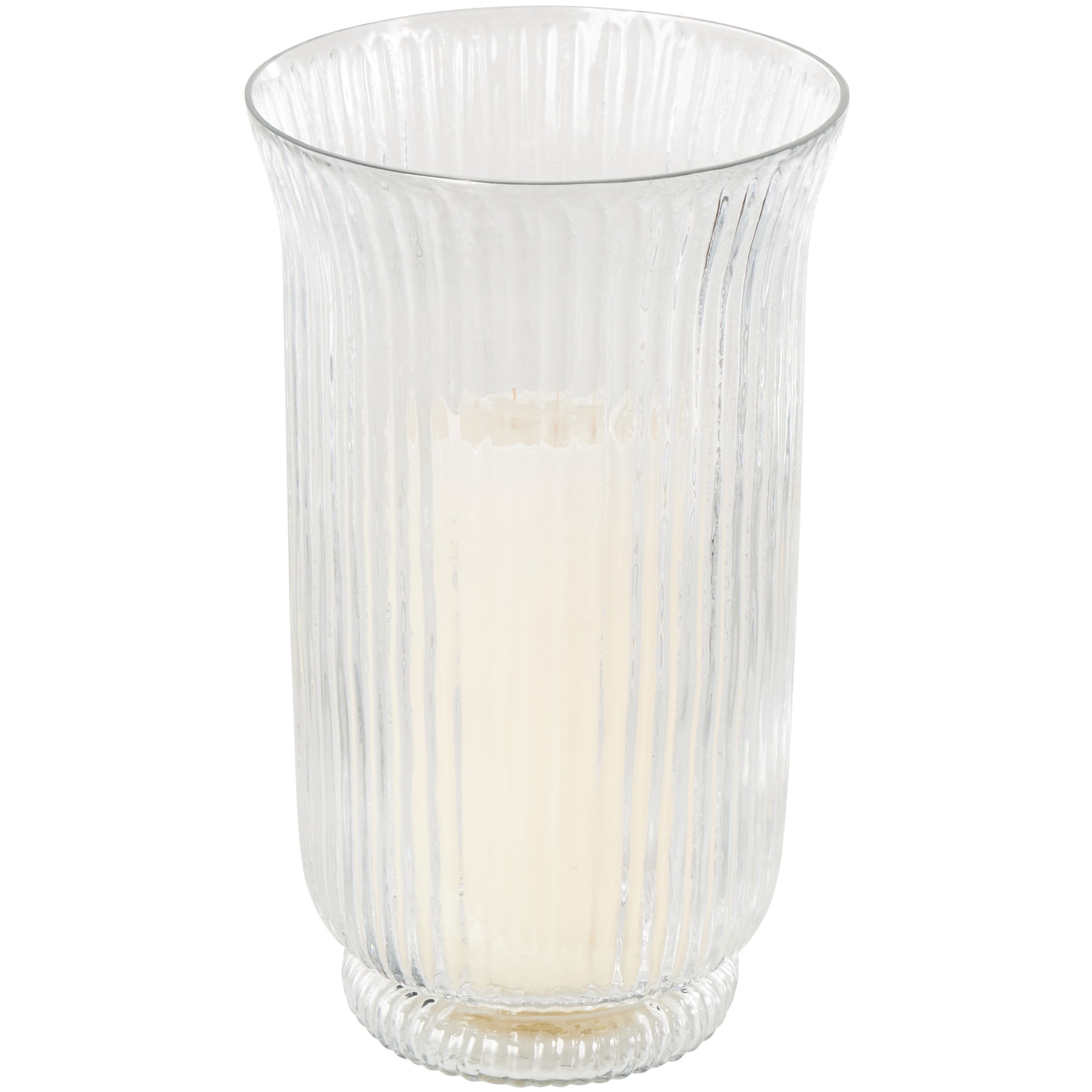DecMode Glass Ribbed Fluted Candle Holder