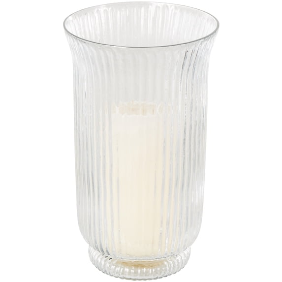 DecMode Glass Ribbed Fluted Candle Holder