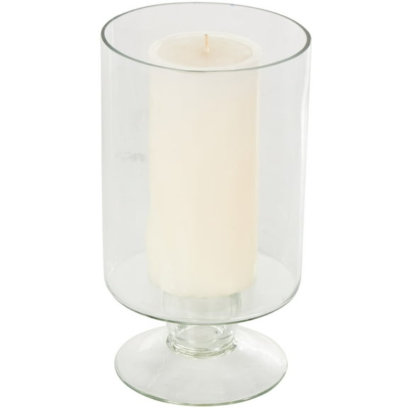 DecMode Glass Wide Candle Holder with Elevated Base
