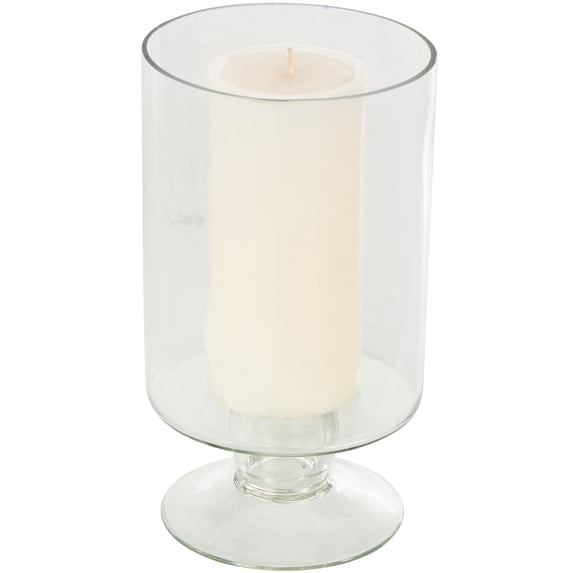 DecMode Glass Wide Candle Holder with Elevated Base