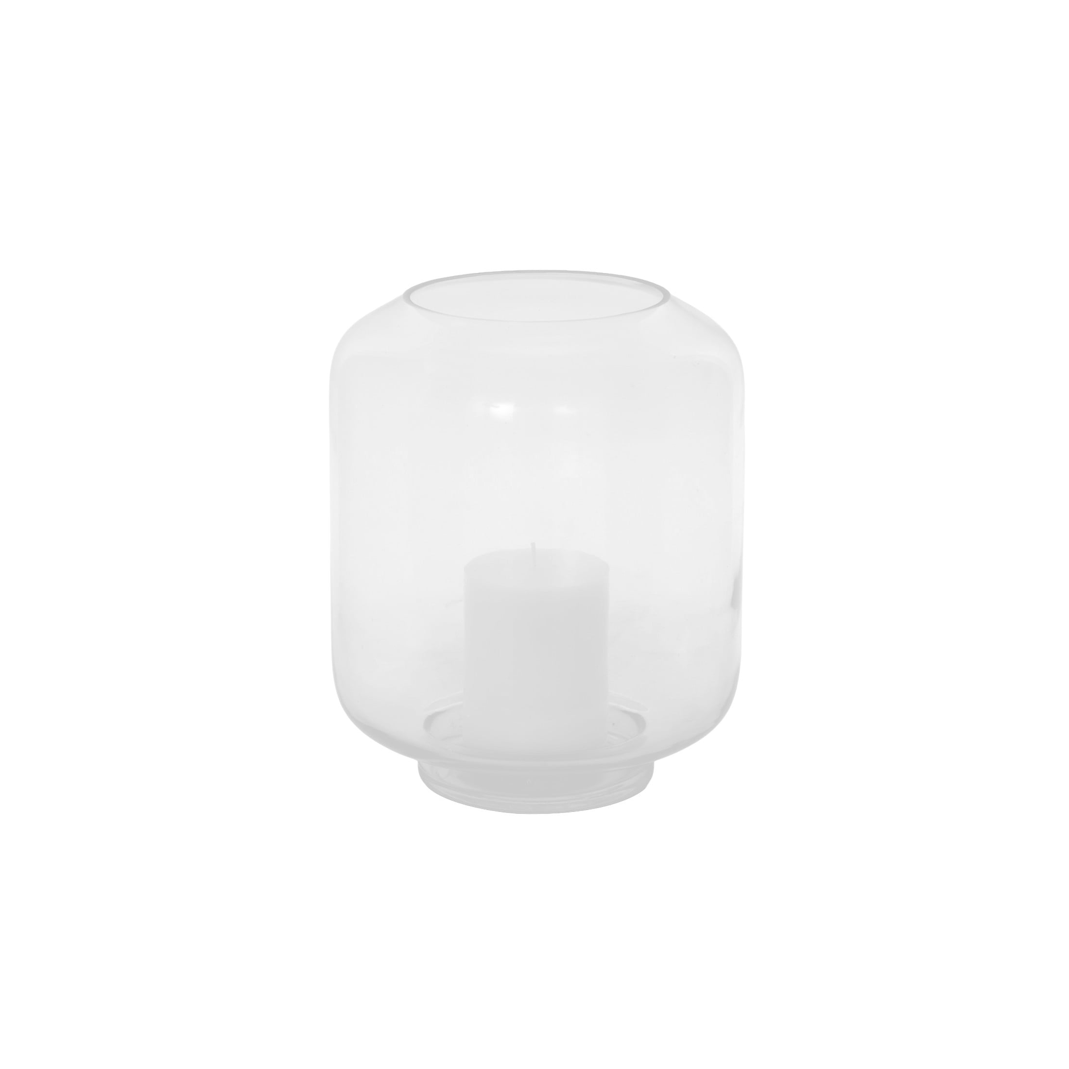 DecMode Glass Wide Hurricane Lamp with Elevated Base