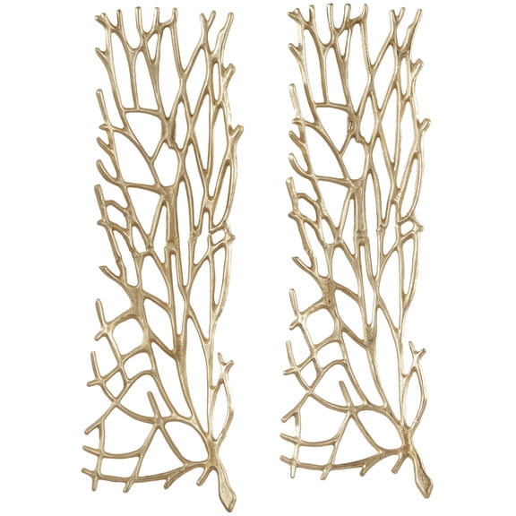 DecMode Gold Aluminum Metal Inspired Coral Wall Decor (2 Count)