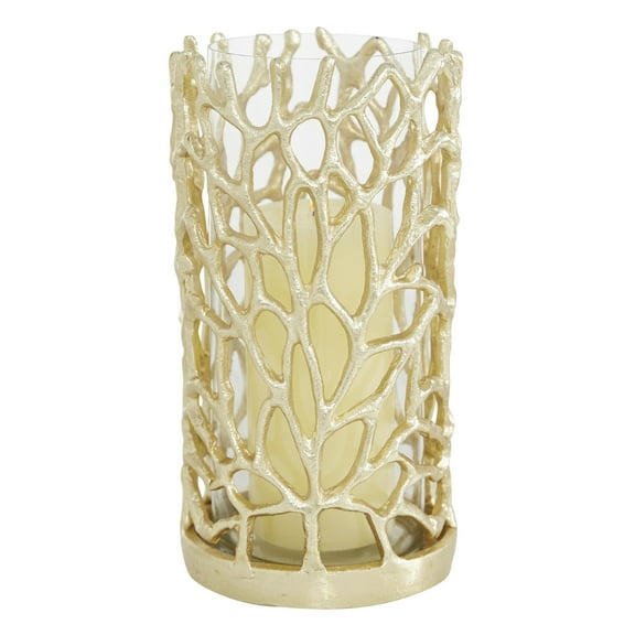 DecMode Gold Aluminum Metal Coral Decorative Candle Lantern