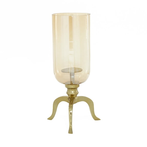 DecMode Gold Aluminum Metal Single Candle Hurricane Lamp