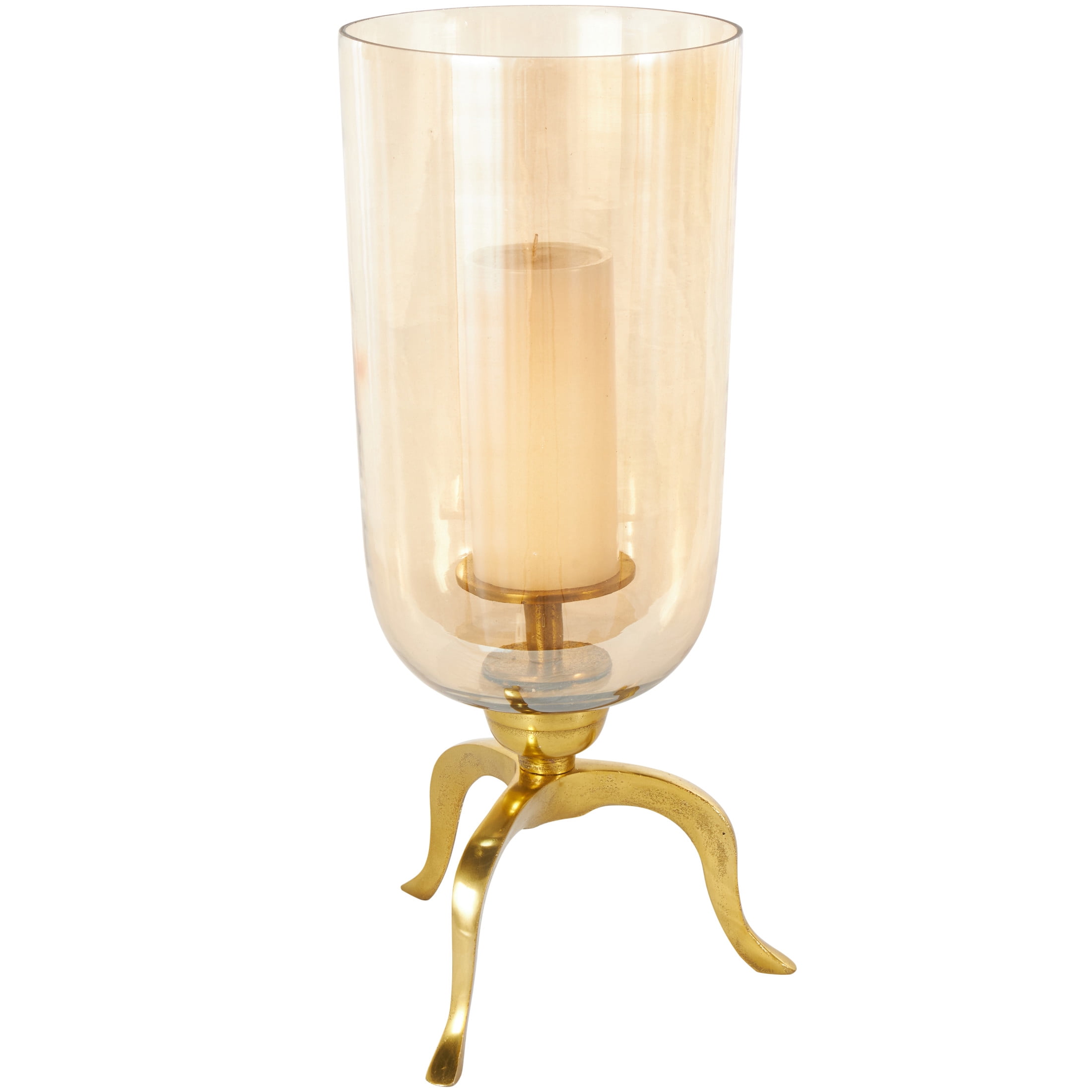 DecMode Gold Aluminum Metal Single Candle Hurricane Lamp
